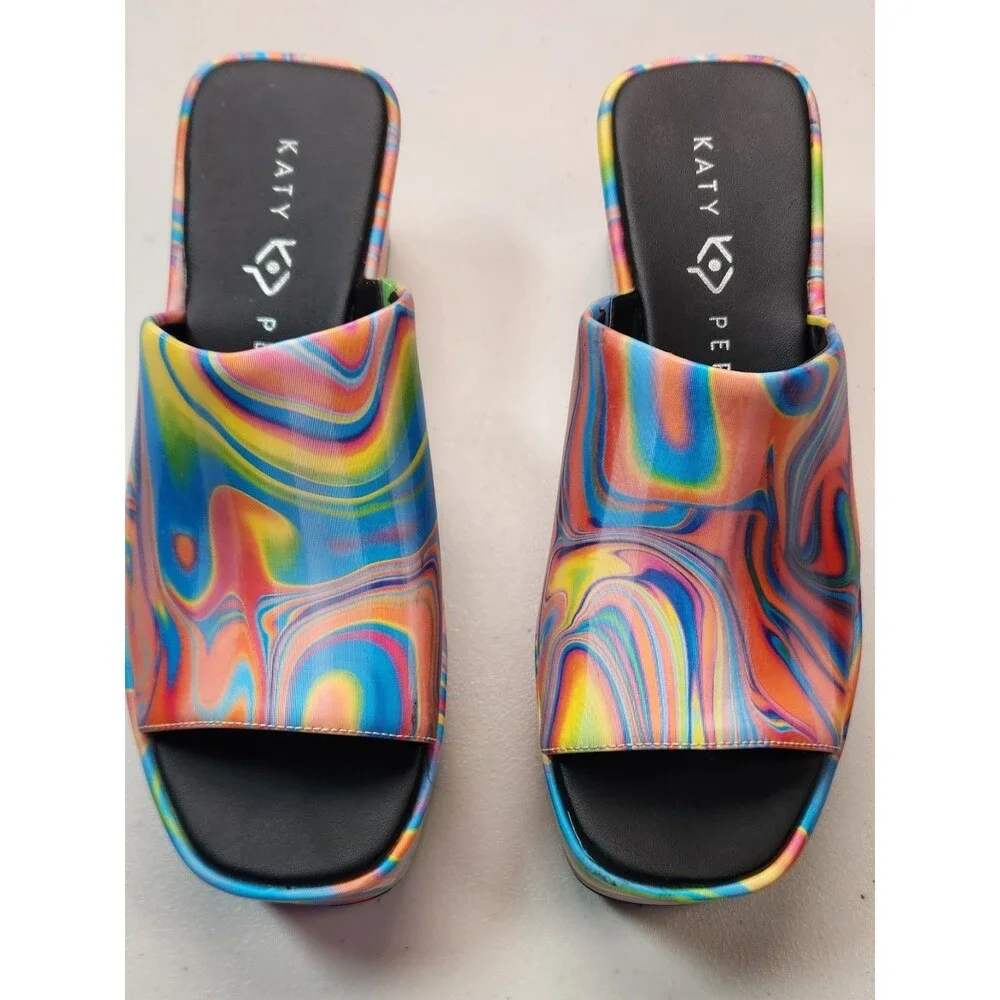 Funky Psychedelic Multicolor Platform Slides By Katy Perry The Busy Bee Sz 6.5M